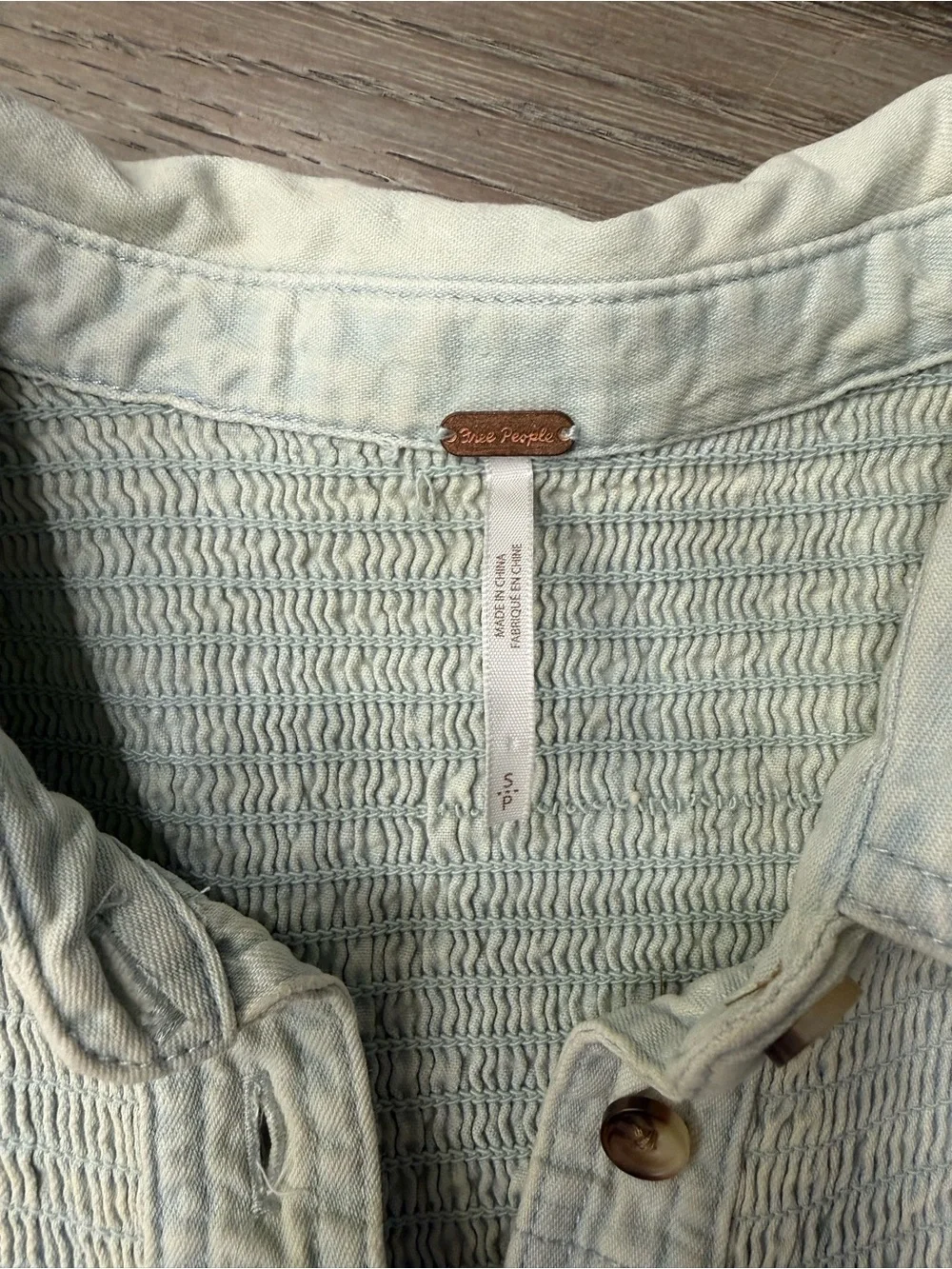 Free People Venessa Denim Tunic Pale Blue Smocked Denim Shirt size Small